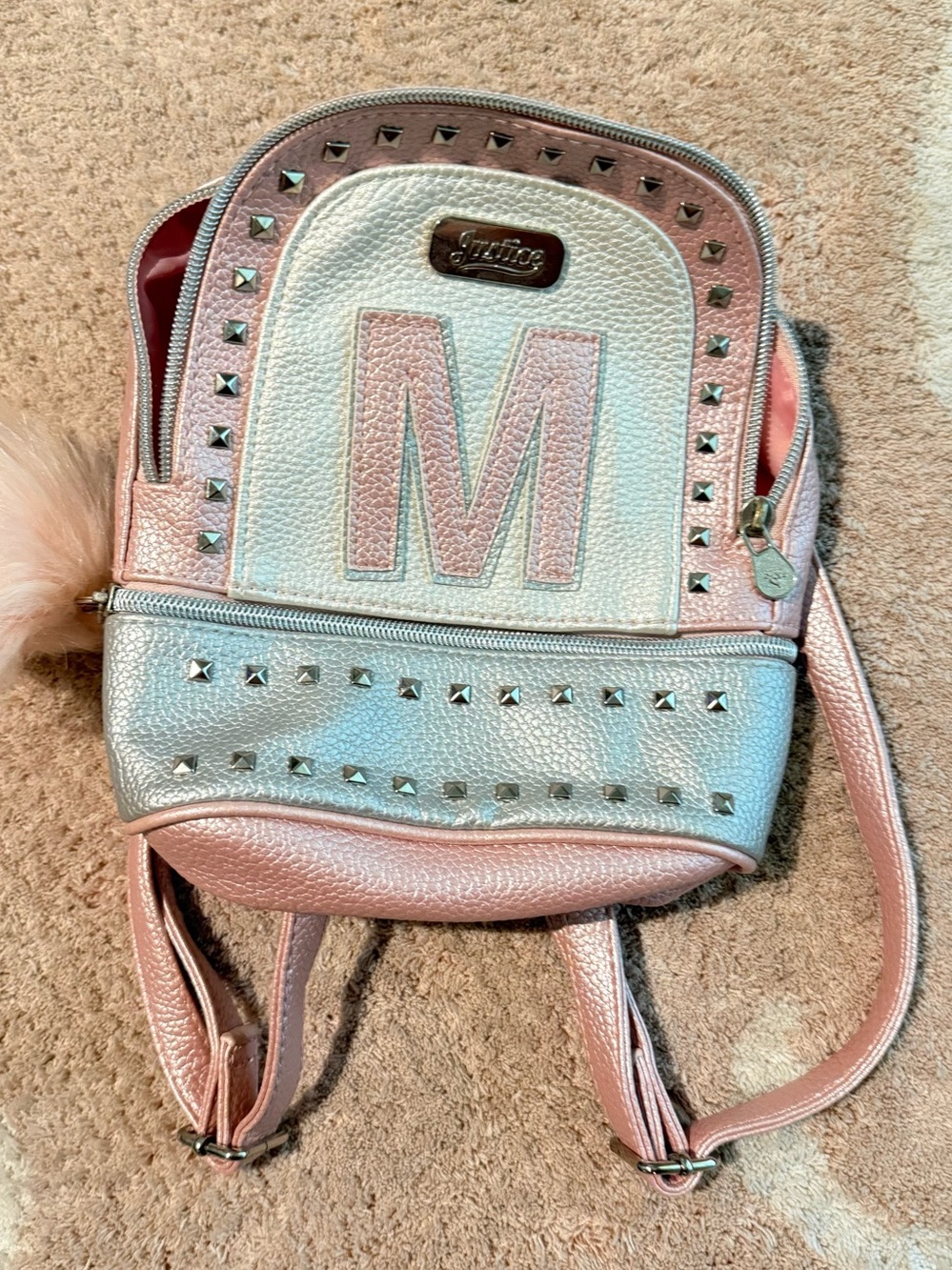 Pink and Silver M Accent Mini Backpack Justice Brand, New